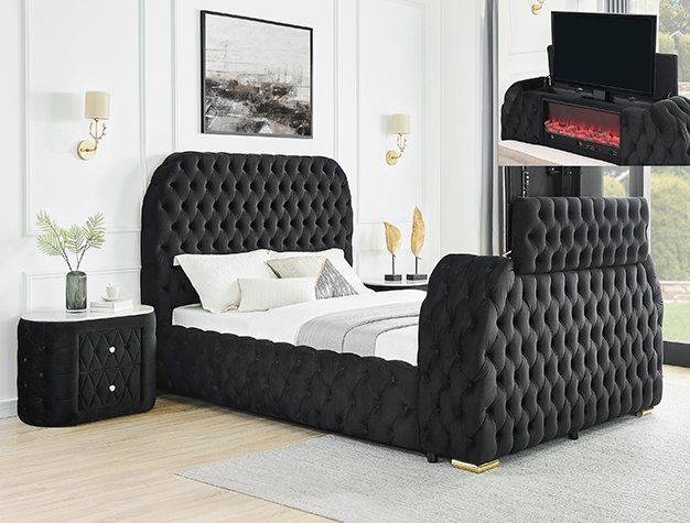 5115BK.jpeg 5115BK NATALIA BED W/FIREPLACE,TV LIFT BK