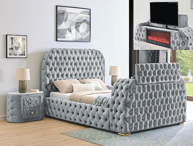 5115GY.jpeg 5115GY NATALIA BED W/FIREPLACE,TV LIFT GY