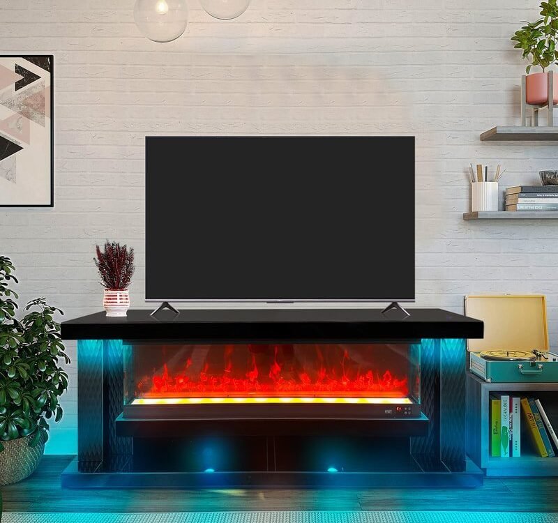 A88 TV STAND W/FIREPLACE 71"L (BLACK)