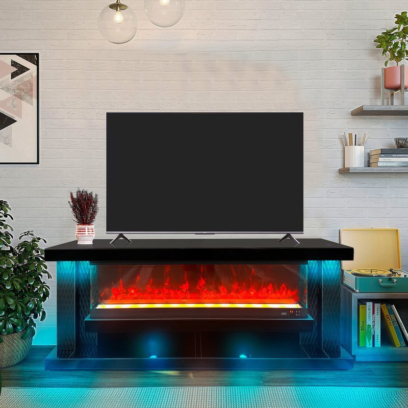 a88-black-1_orig.jpeg A88 TV STAND W/FIREPLACE 71"L (BLACK)