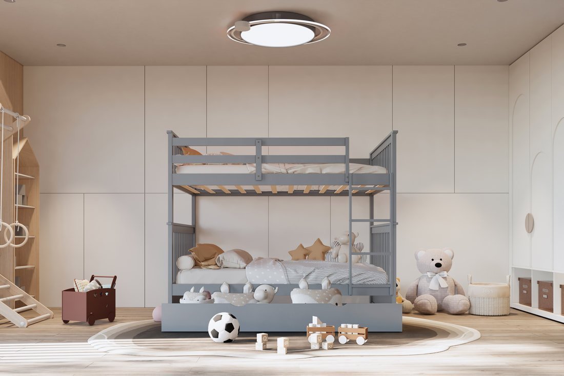 bb33_orig.jpeg BB33 Full/Full Bunk Bed w/Twin Trundle Gray