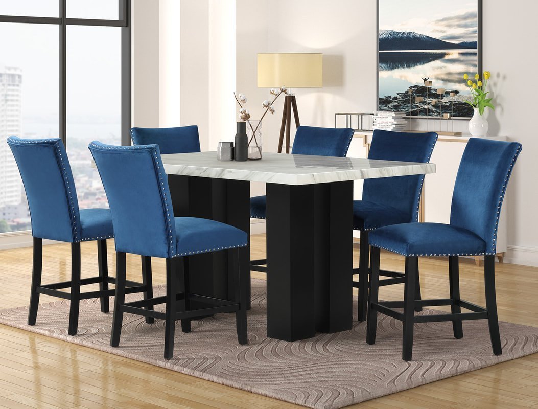 d2220blue-pub-table-set_orig.jpeg 2220 Blue - (FAUX MARBLE) Counter Height Table + 6 Chair Set