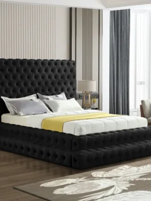 KIKI Black Platform Bed - Queen, King